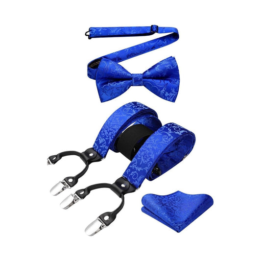 Hisdern Paisley Suspenders Pre-tied Bow Tie Set Royal Blue Formal Accessories