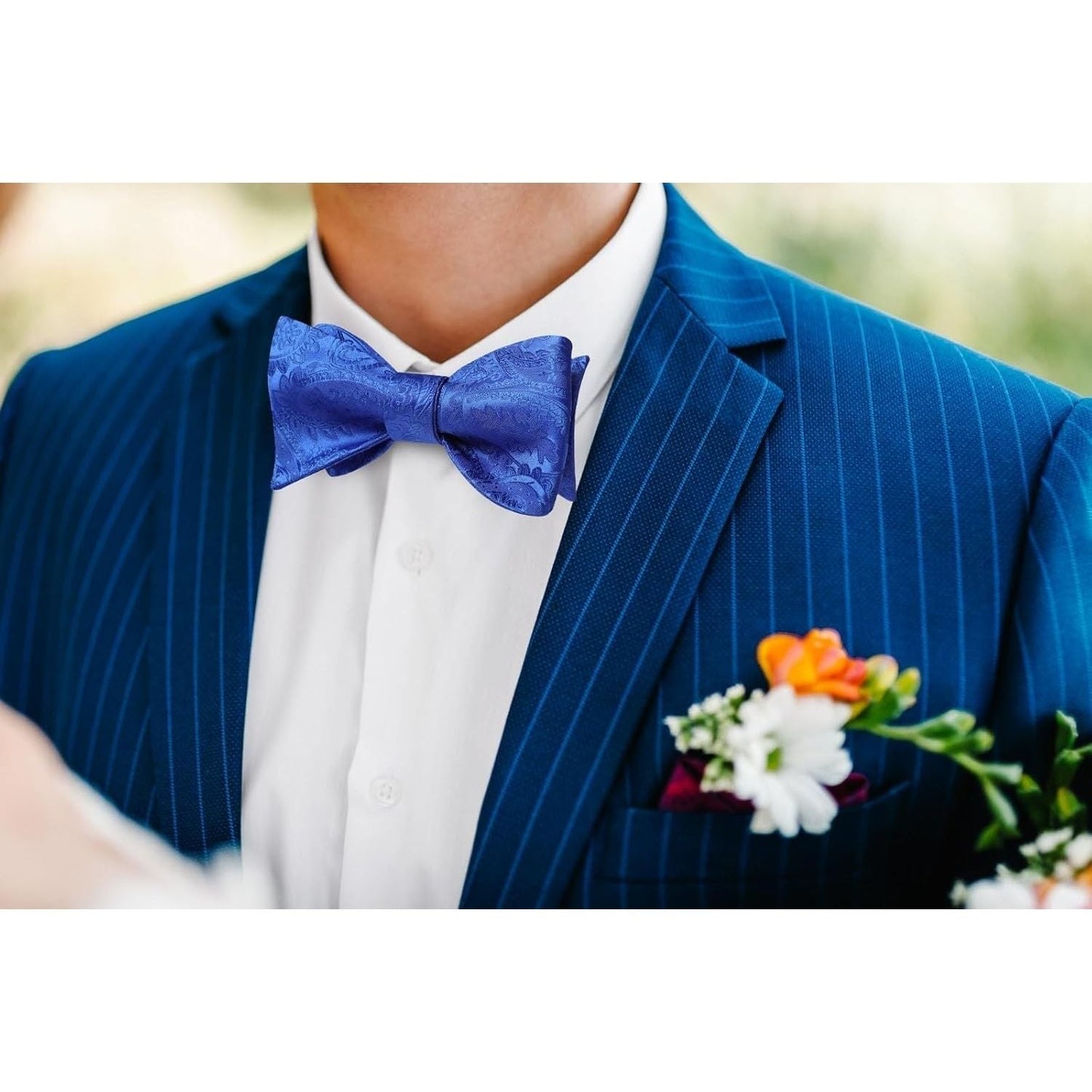 Hisdern Paisley Suspenders Pre-tied Bow Tie Set Royal Blue Formal Accessories