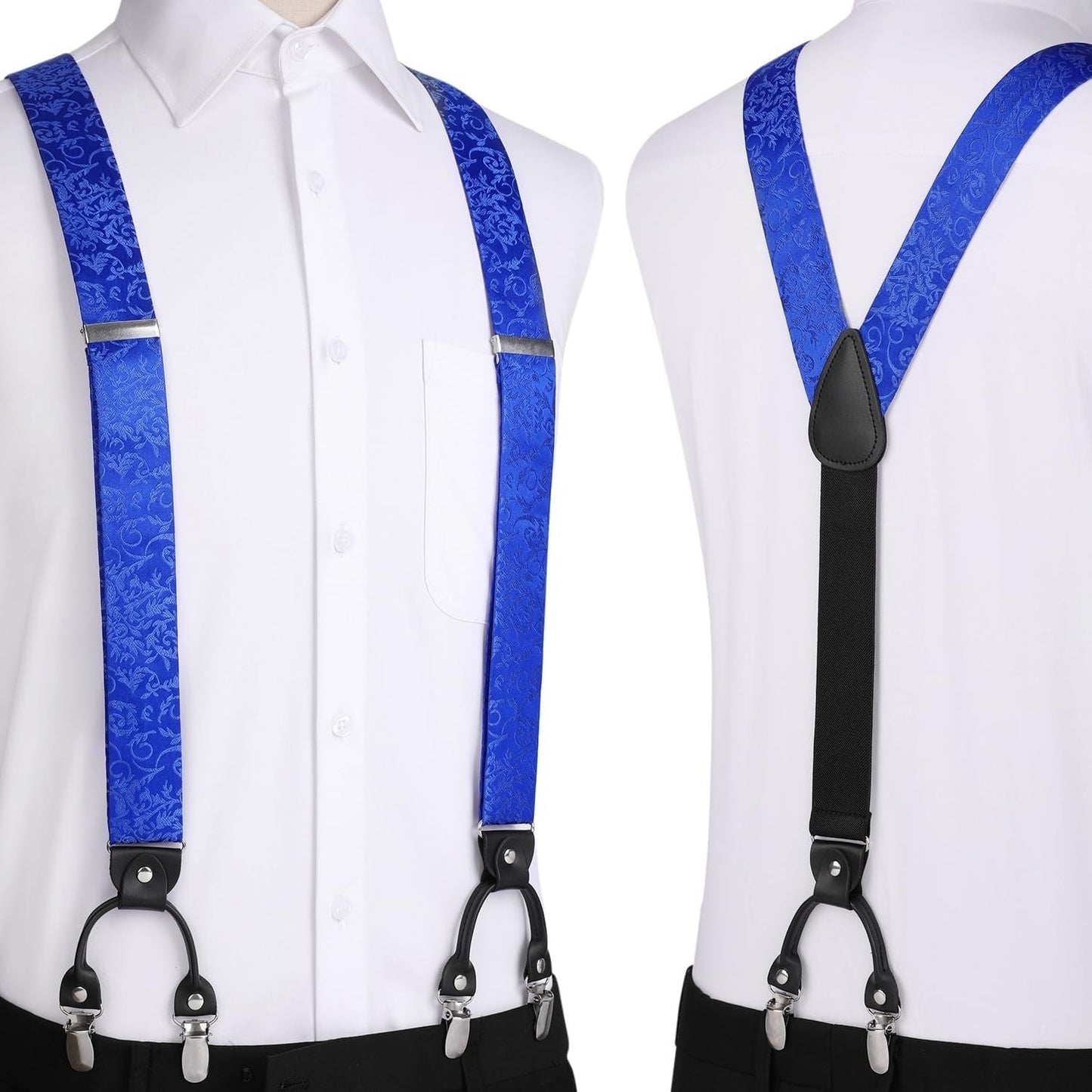 Hisdern Paisley Suspenders Pre-tied Bow Tie Set Royal Blue Formal Accessories