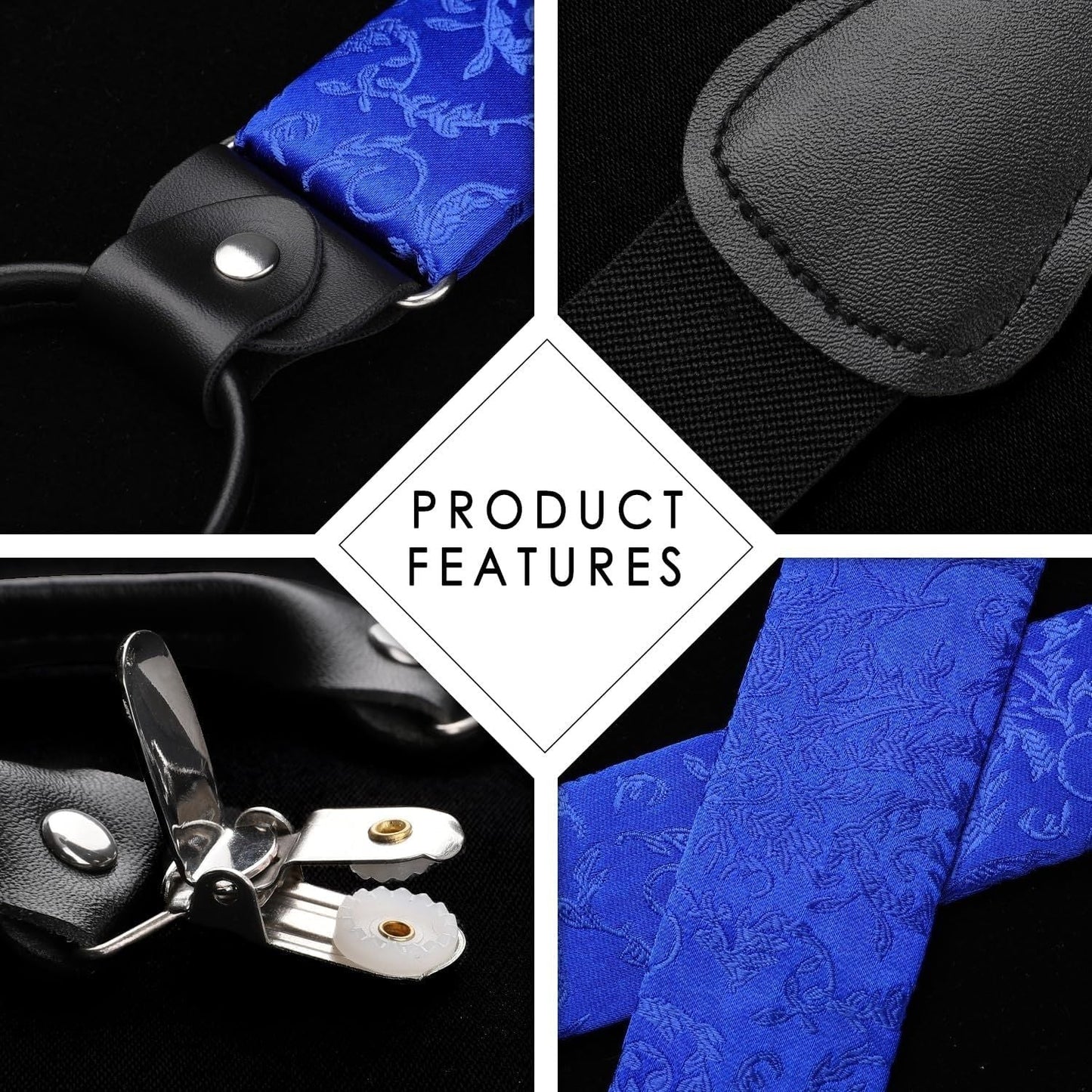 Hisdern Paisley Suspenders Pre-tied Bow Tie Set Royal Blue Formal Accessories