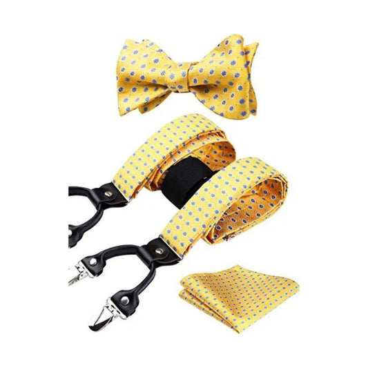 Hisdern Floral Suspenders Bow Tie Set Yellow Formal Accessories