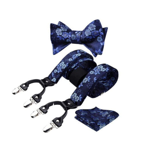 Hisdern Paisley Suspenders Bow Tie Set Blue Formal Accessories