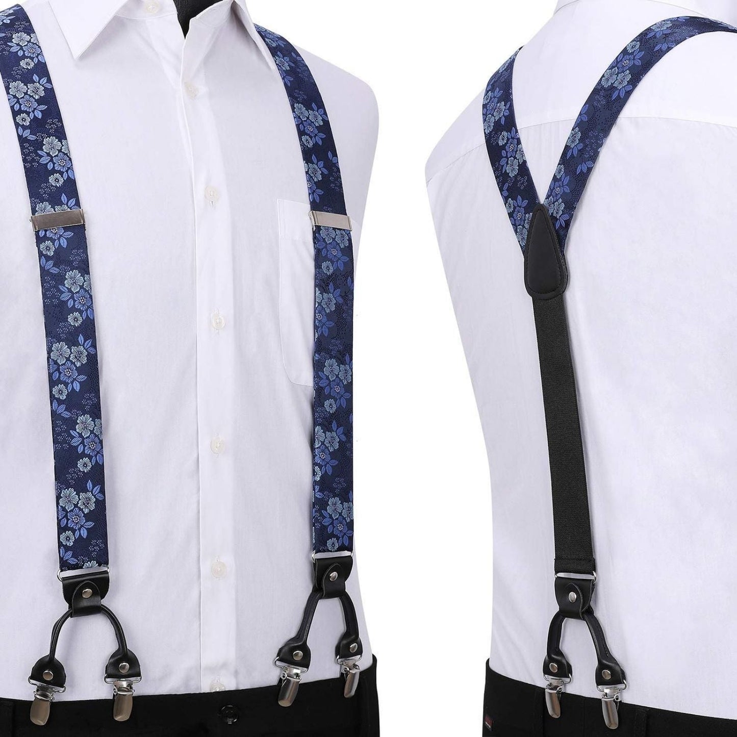 Hisdern Paisley Suspenders Bow Tie Set Blue Formal Accessories