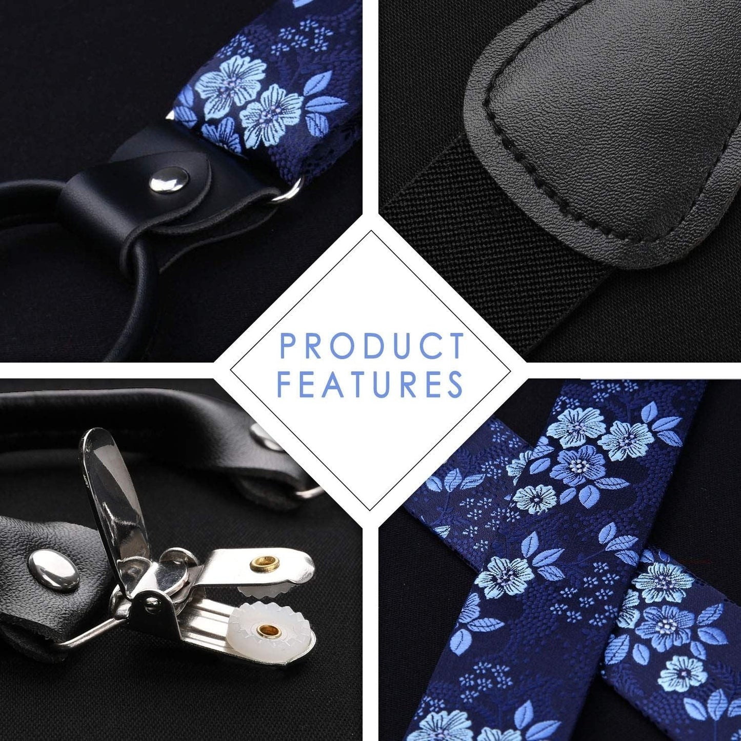 Hisdern Paisley Suspenders Bow Tie Set Blue Formal Accessories