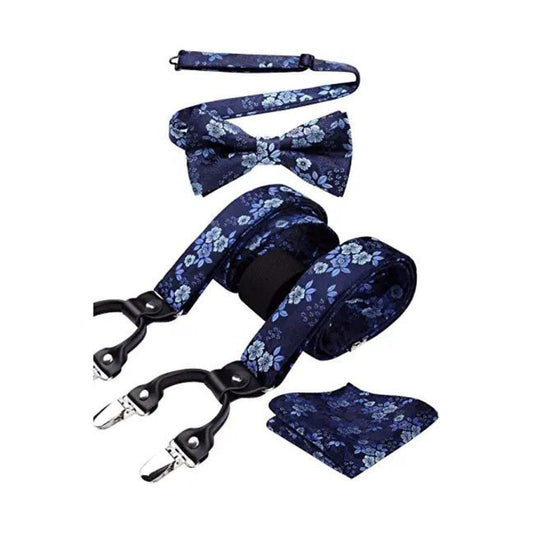 Hisdern Floral Suspenders Pre-tied Bow Tie Set Blue Formal Accessories