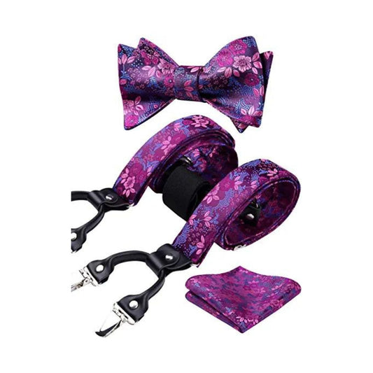 Hisdern Paisley Suspenders Bow Tie Set Purple Formal Accessories
