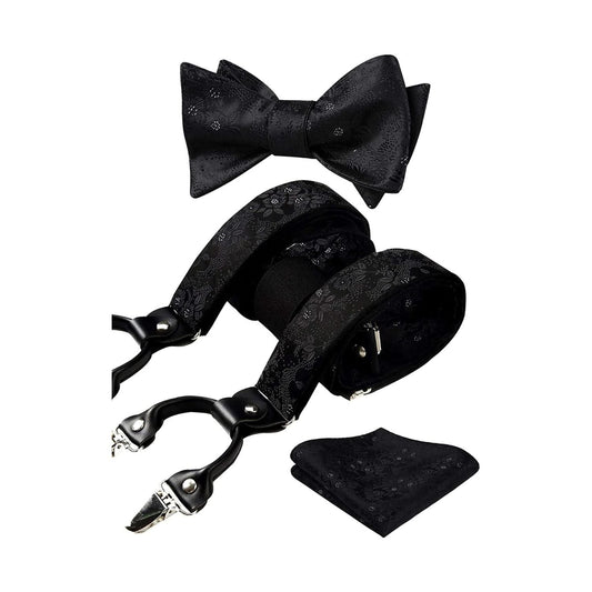 Hisdern Paisley Suspenders Bow Tie Set Black Formal Accessories