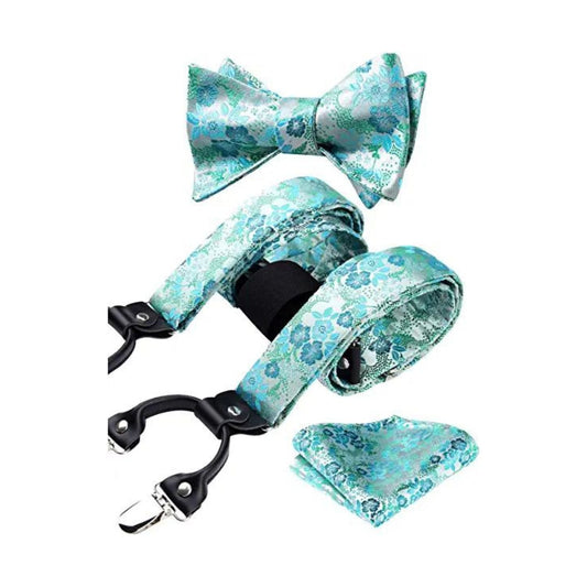 Hisdern Floral Suspenders Bow Tie Set Green Formal Accessories
