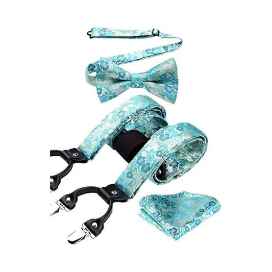Hisdern Floral Suspenders Pre-tied Bow Tie Set Green Formal Accessories