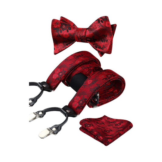 Hisdern Paisley Suspenders Bow Tie Set Red Formal Accessories