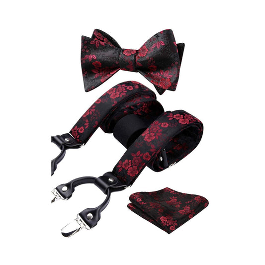 Hisdern Paisley Suspenders Bow Tie Set Red Black Formal Accessories