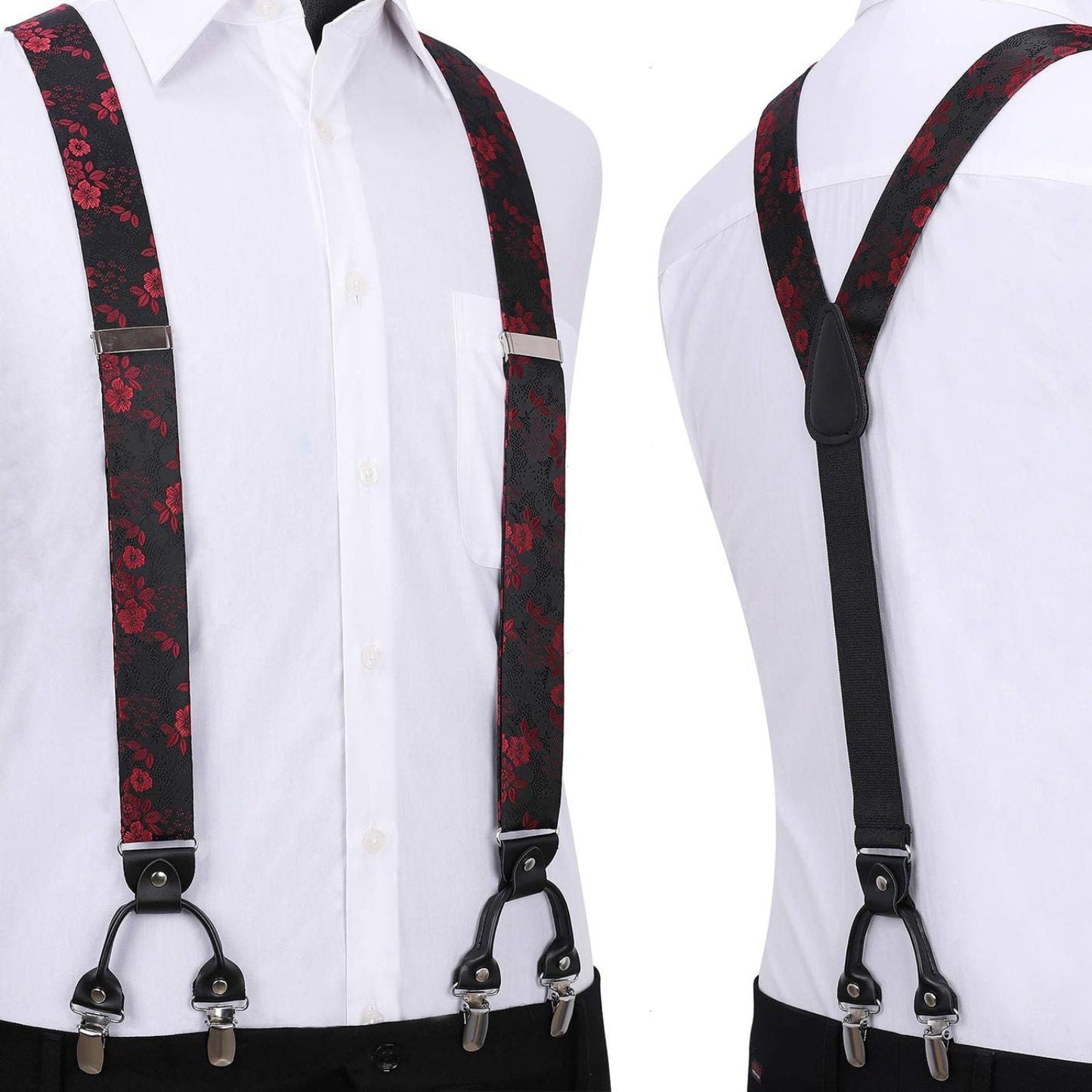 Hisdern Paisley Suspenders Bow Tie Set Red Black Formal Accessories