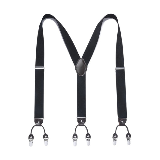 Hisdern Black Suspenders Y-Back 6 Clips Adjustable Fit for Formal Wear