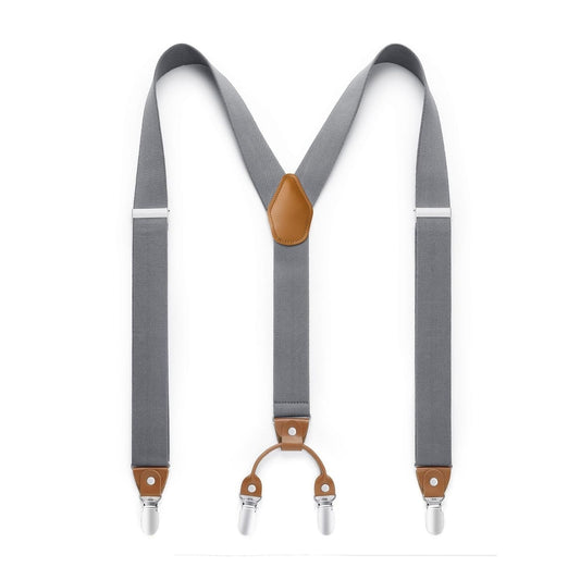 Hisdern Classic Grey Suspenders Y-Back Adjustable Fit for Men