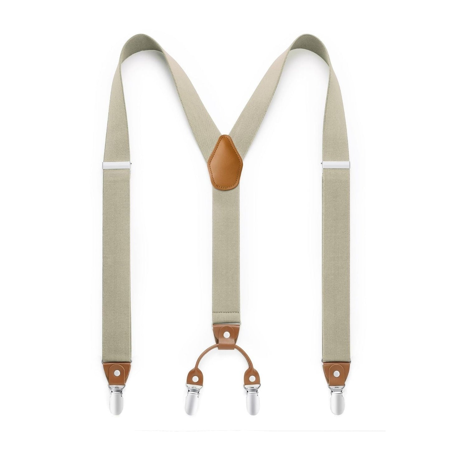 Hisdern Classic Beige Suspenders Y-Back Adjustable Fit for Men