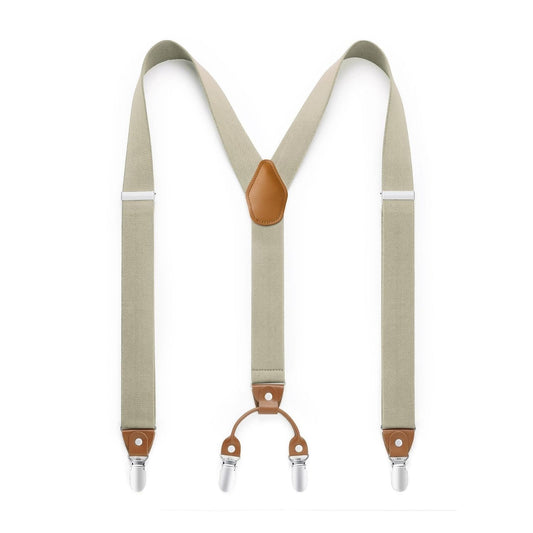 Hisdern Classic Beige Suspenders Y-Back Adjustable Fit for Men