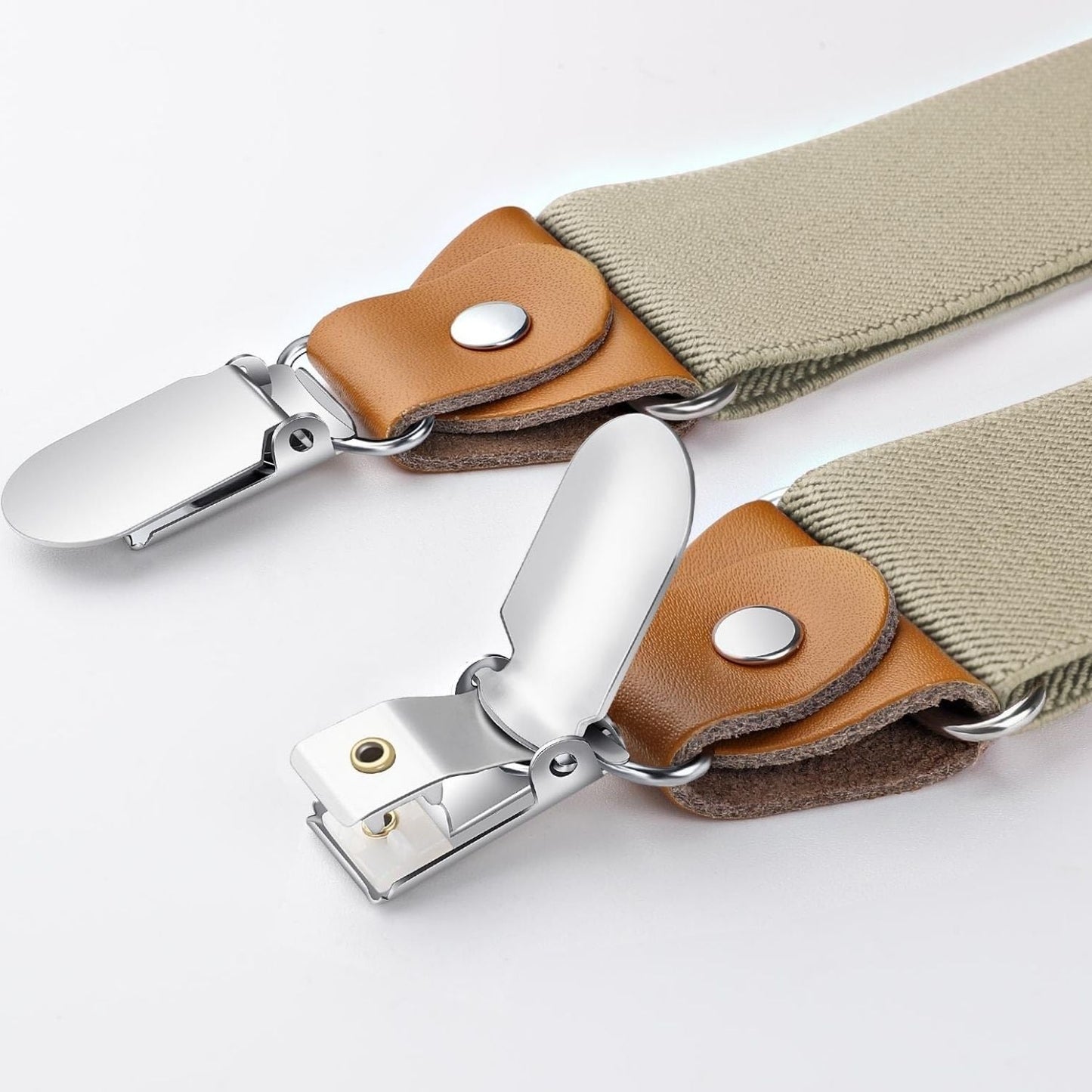 Hisdern Classic Beige Suspenders Y-Back Adjustable Fit for Men