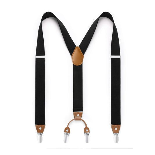 Hisdern Classic Black Suspenders Y-Back Adjustable Fit for Men