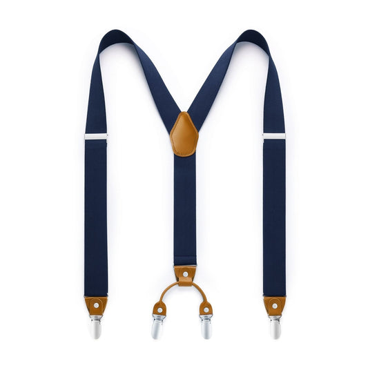 Hisdern Classic Navy Blue Suspenders Y-Back Adjustable Fit for Men