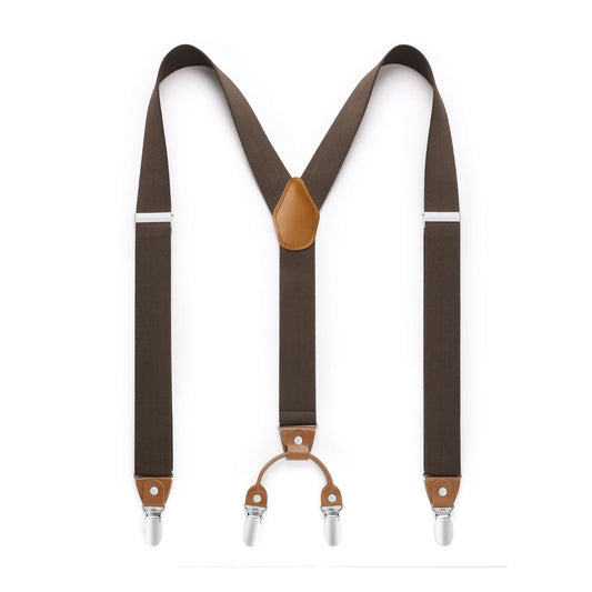 Hisdern Classic Brown Suspenders Y-Back Adjustable Fit for Men