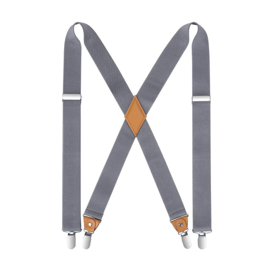 Hisdern Classic Grey Suspenders X-Back Adjustable Fit for Men