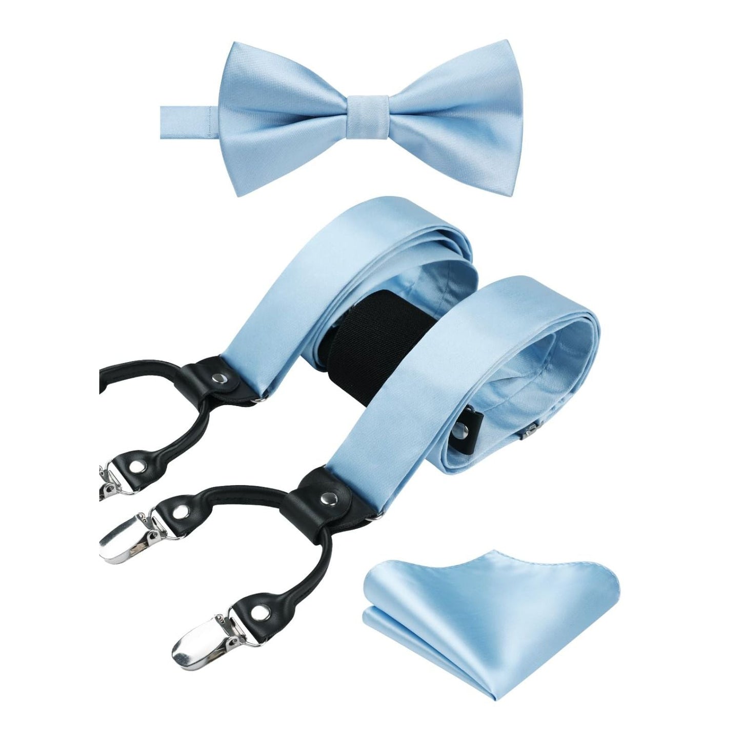 Hisdern Solid Suspenders Pre-Tied Bow Tie Set Baby Blue Formal Wedding Outfit