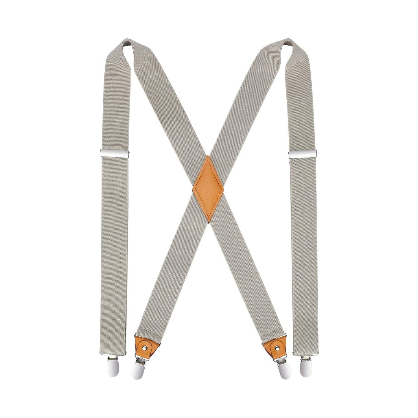 Hisdern 1.4 Inch Adjustable Suspender Khaki with 4-Clip for Formal Pants