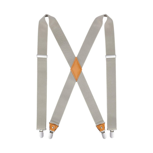 Hisdern 1.4 Inch Adjustable Suspender Khaki with 4-Clip for Formal Pants