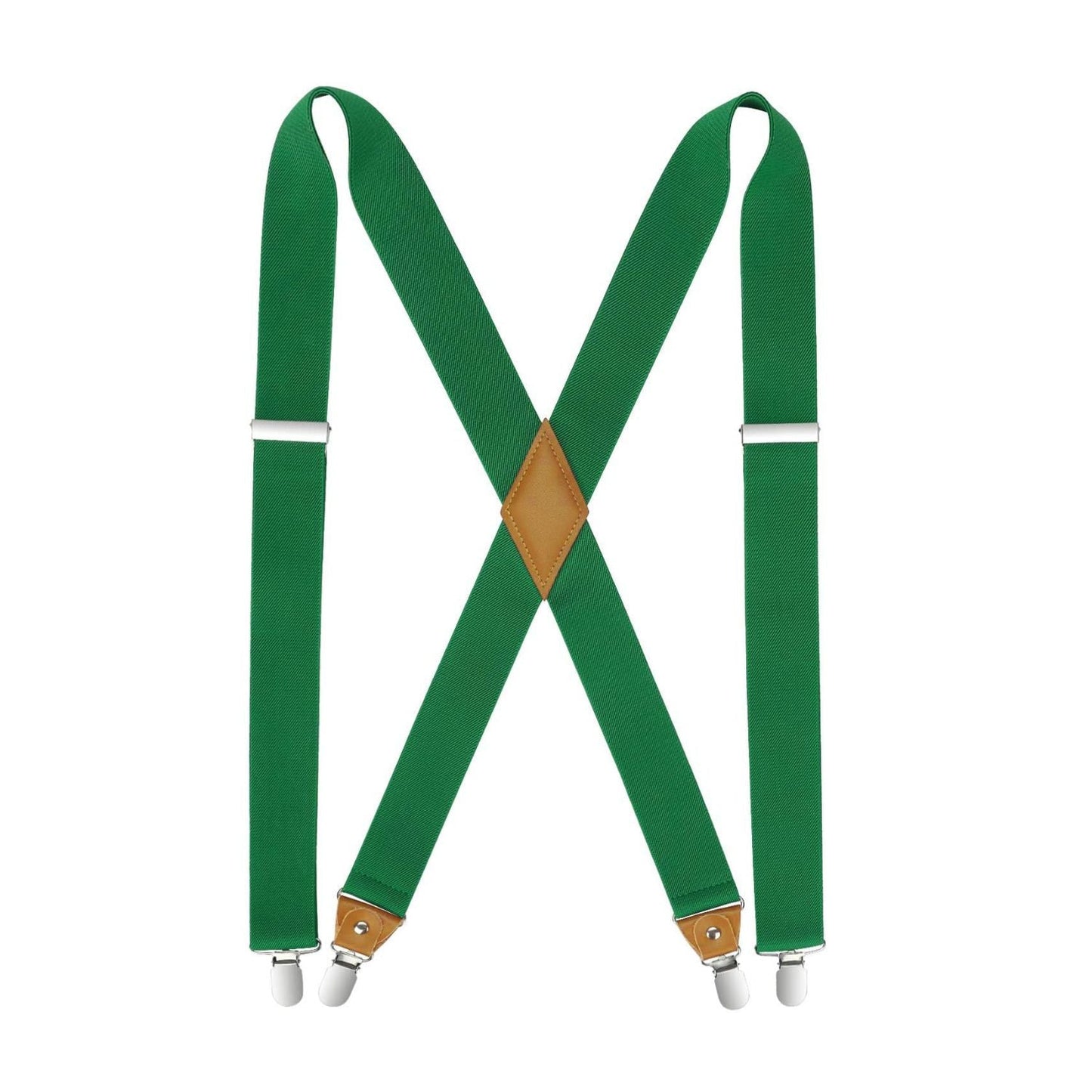 Hisdern 1.4 Inch Adjustable Suspender Green with 4-Clip for Formal Pants
