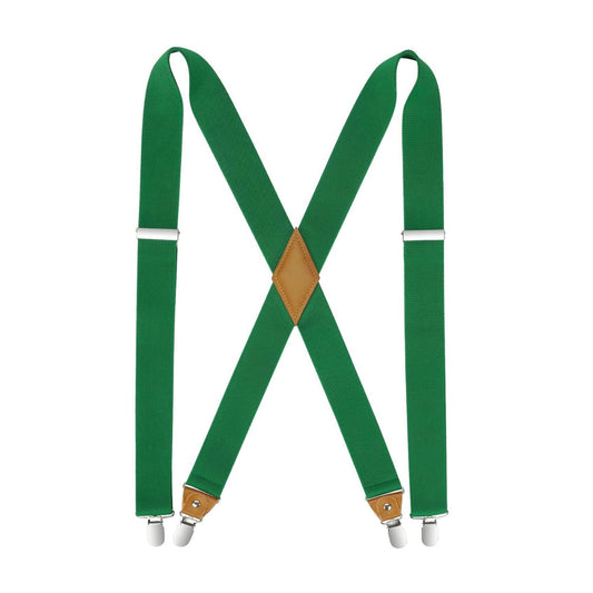 Hisdern 1.4 Inch Adjustable Suspender Green with 4-Clip for Formal Pants
