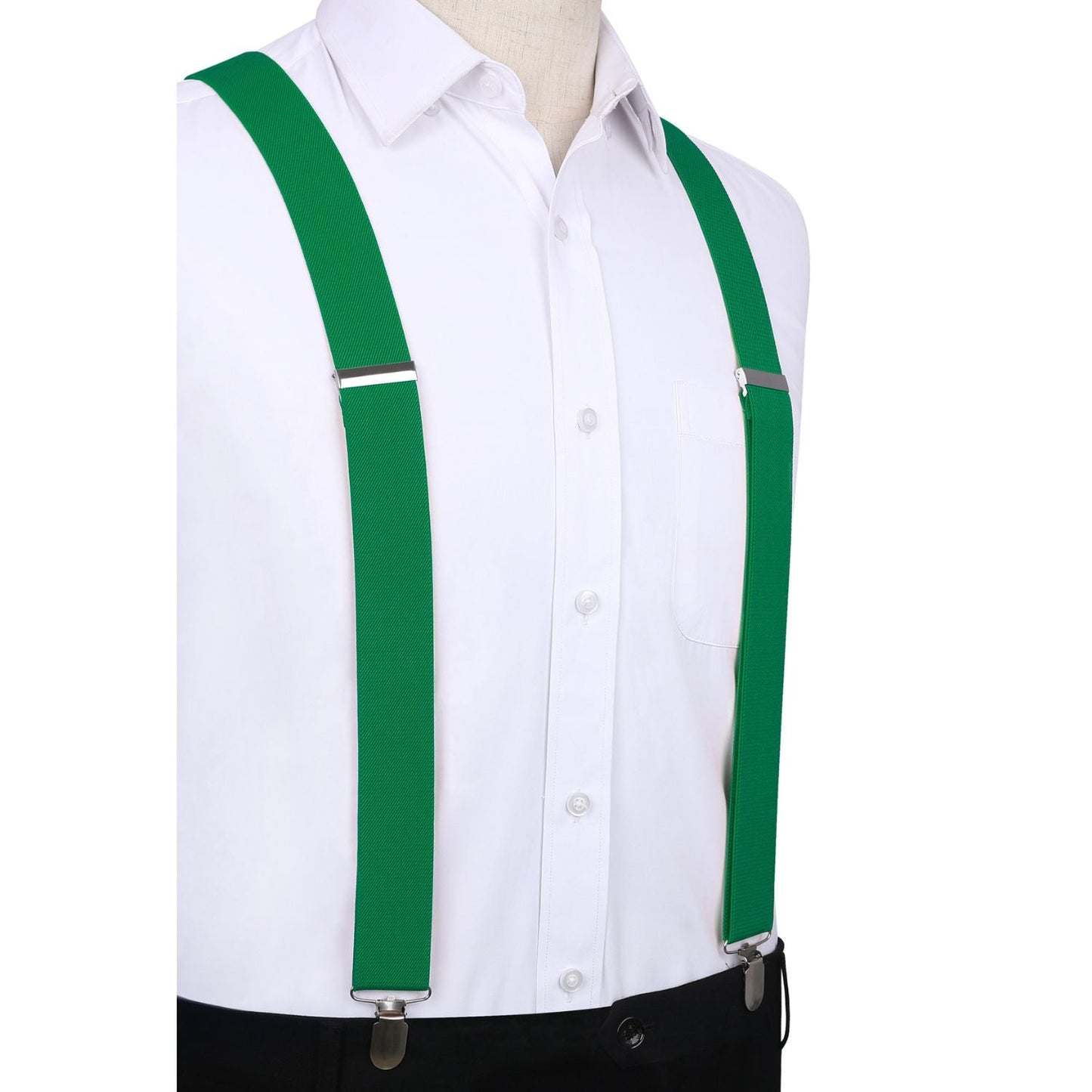 Hisdern 1.4 Inch Adjustable Suspender Green with 4-Clip for Formal Pants