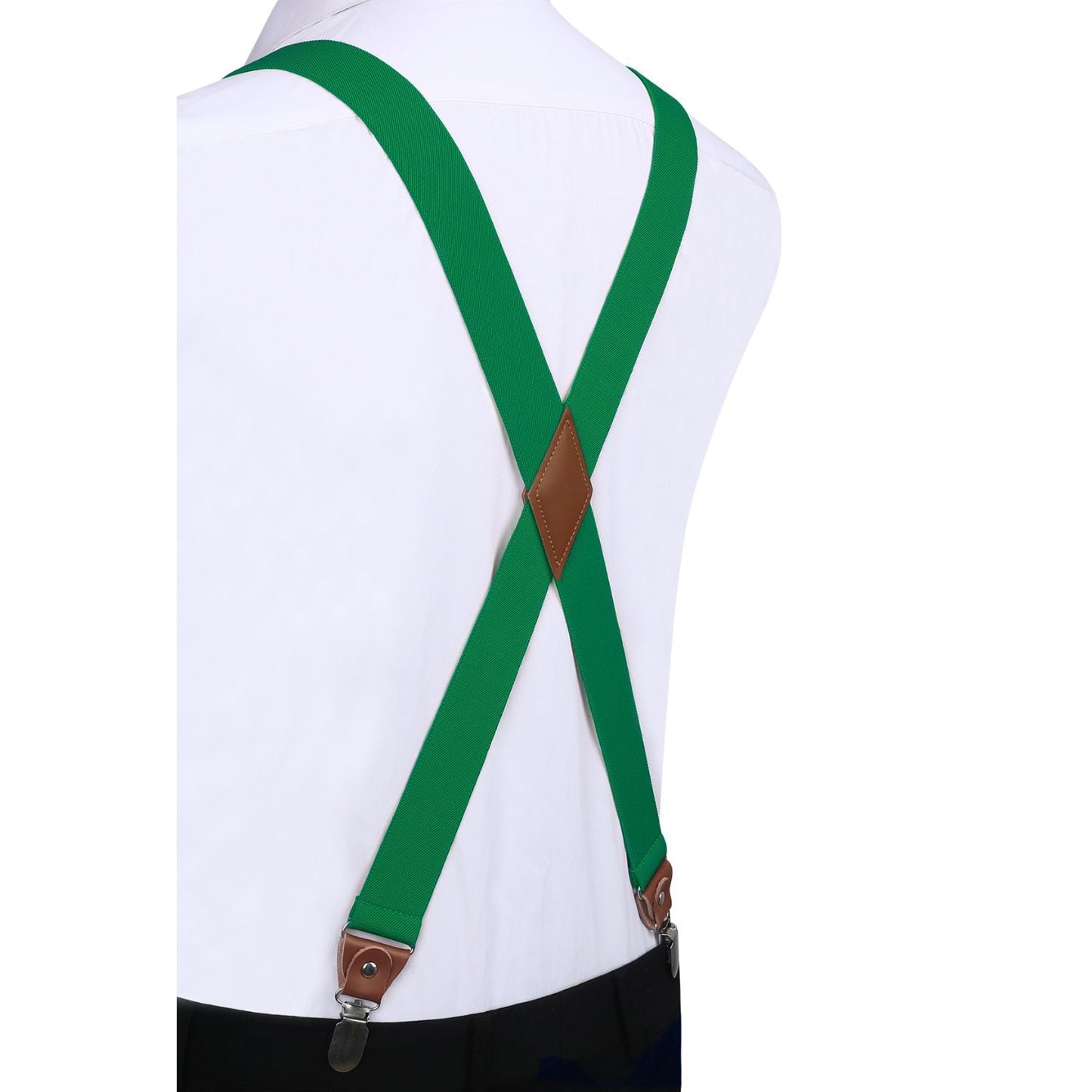 Hisdern 1.4 Inch Adjustable Suspender Green with 4-Clip for Formal Pants