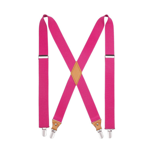 Hisdern 1.4 Inch Adjustable Suspender Hot Pink with 4-Clip for Formal Pants