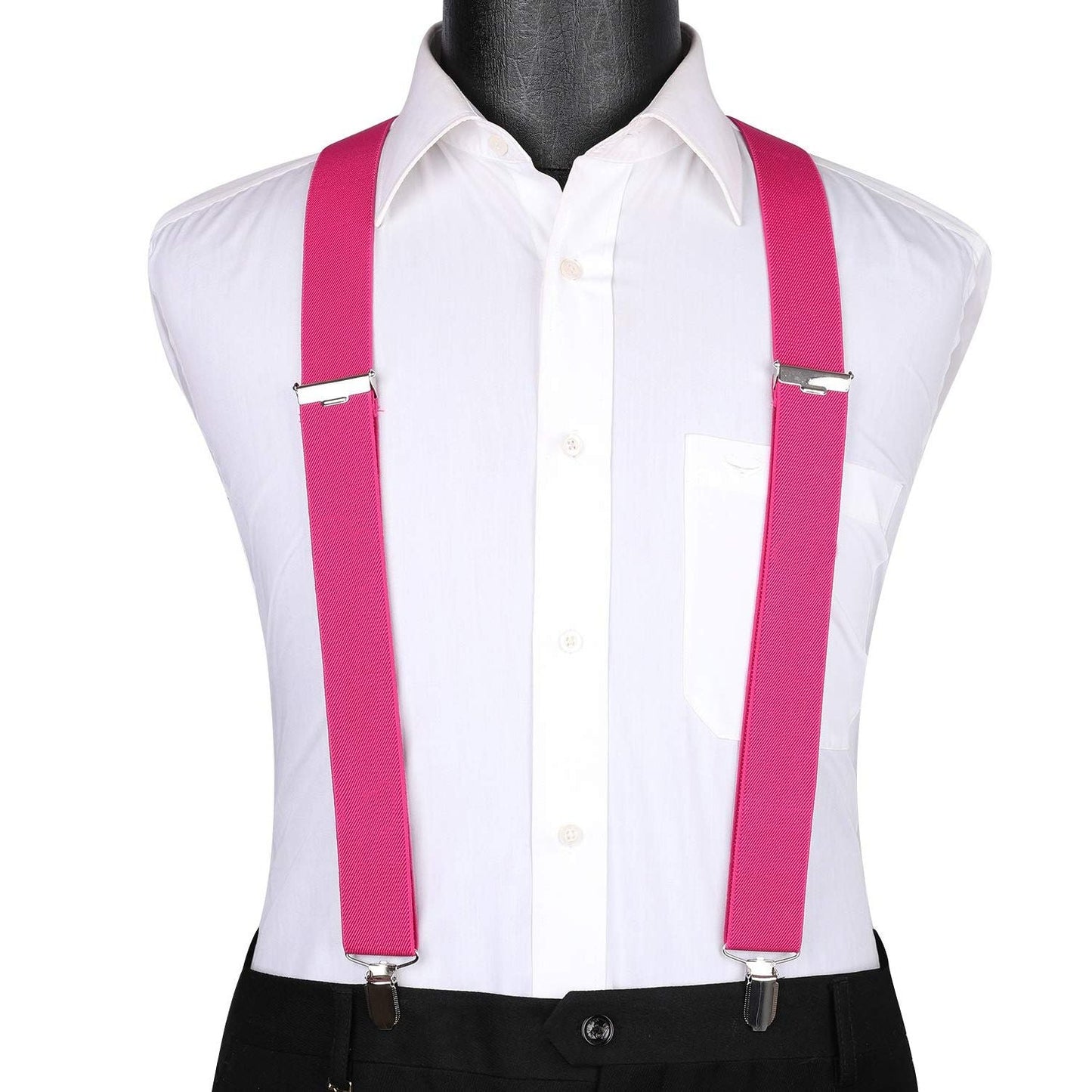 Hisdern 1.4 Inch Adjustable Suspender Hot Pink with 4-Clip for Formal Pants