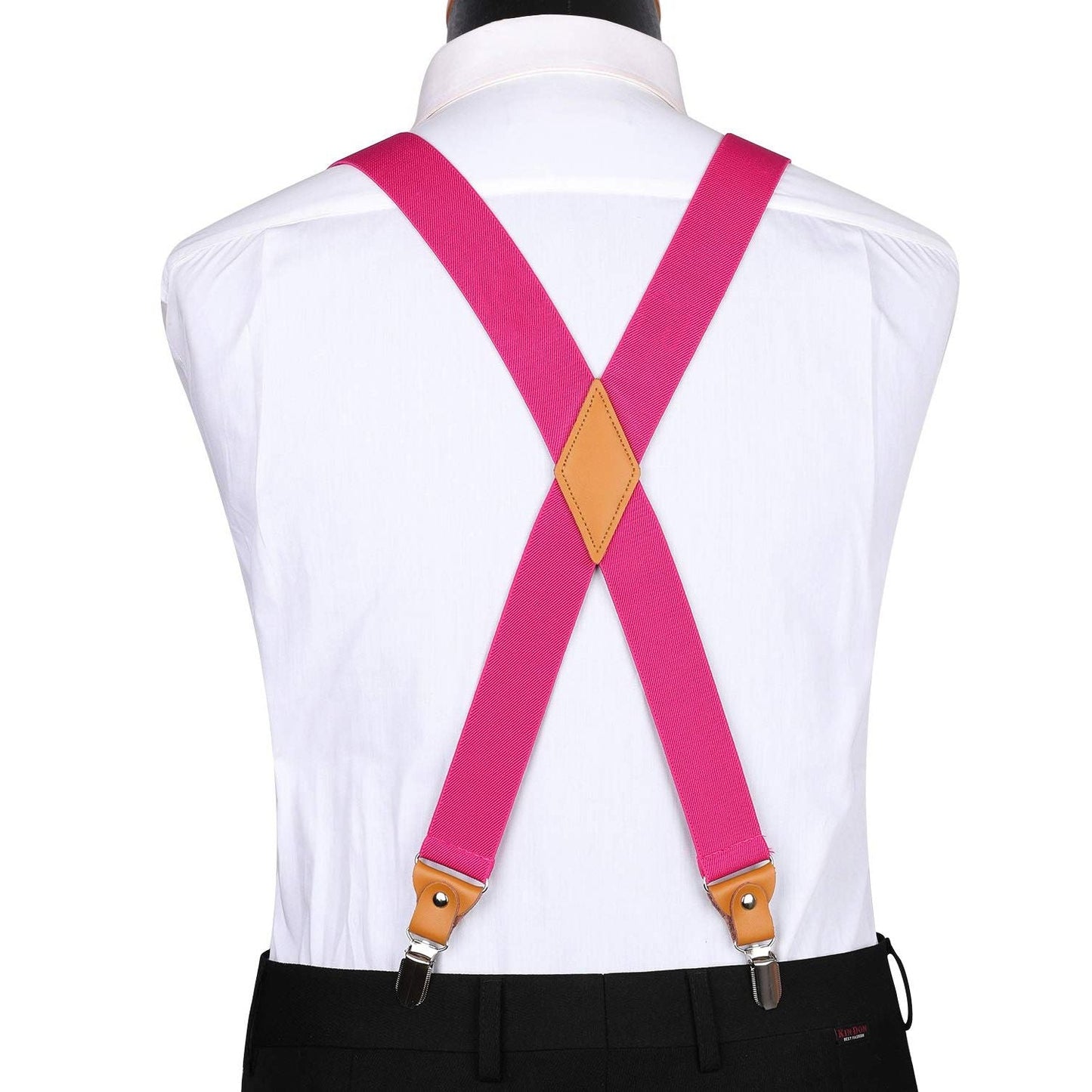 Hisdern 1.4 Inch Adjustable Suspender Hot Pink with 4-Clip for Formal Pants