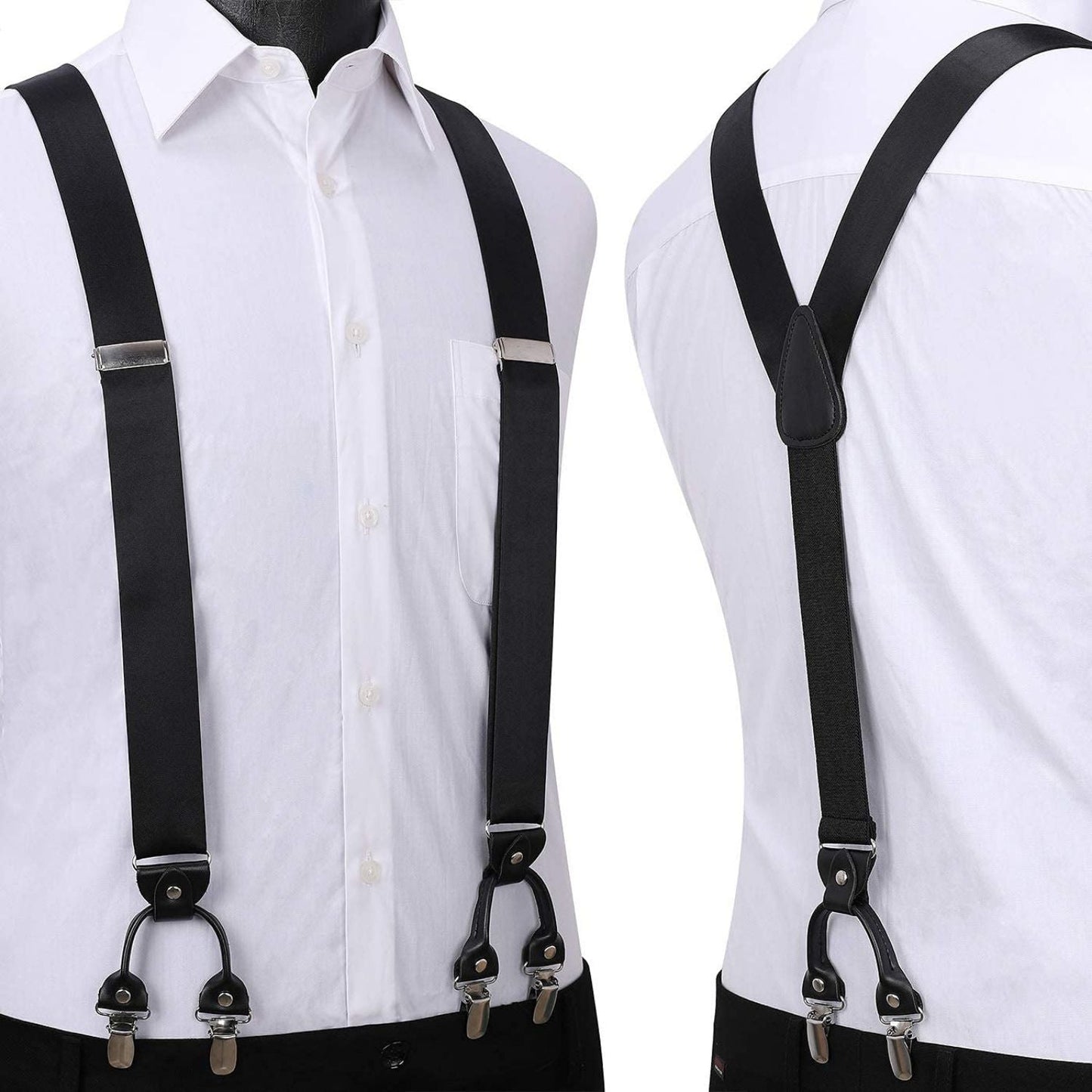 Hisdern Solid Suspenders Pre-Tied Bow Tie Set Black Formal Wedding Outfit
