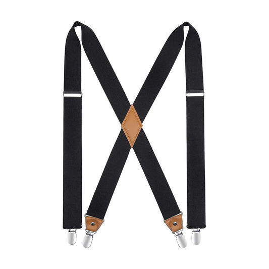Hisdern 1.4 Inch Adjustable Suspender Black with 4-Clip for Formal Pants