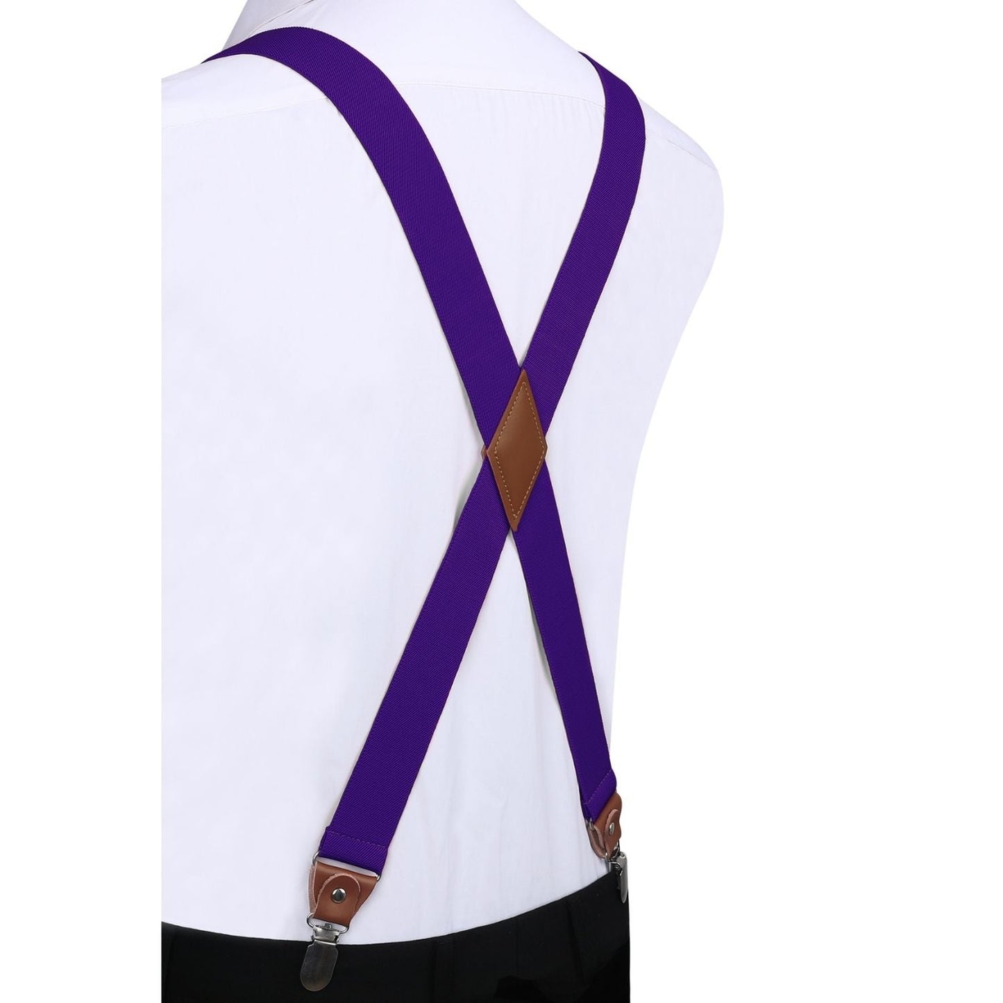 Hisdern 1.4 Inch Adjustable Suspender Purple with 4-Clip for Formal Pants