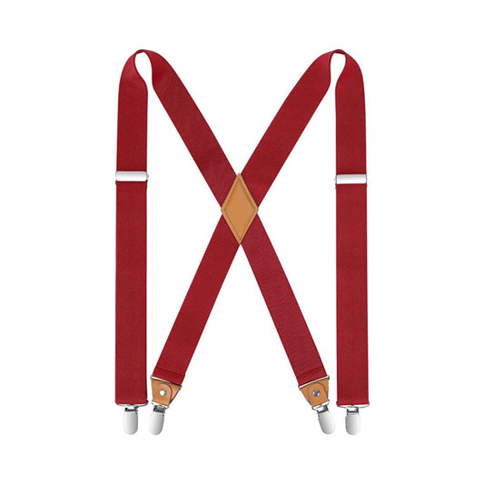 Hisdern 1.4 Inch Adjustable Suspender Red with 4-Clip for Formal Pants