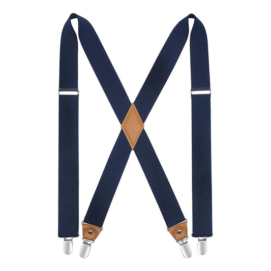 Hisdern 1.4 Inch Adjustable Suspender Navy Blue with 4-Clip for Formal Pants