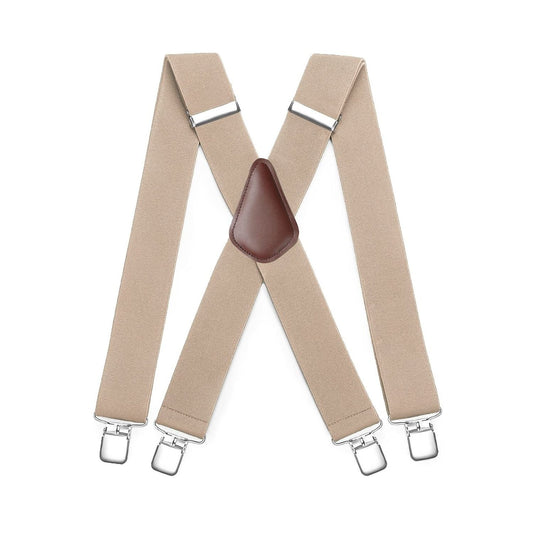 Hisdern 2 Inch Adjustable Suspender Khaki with 4-Clip for Formal Pants