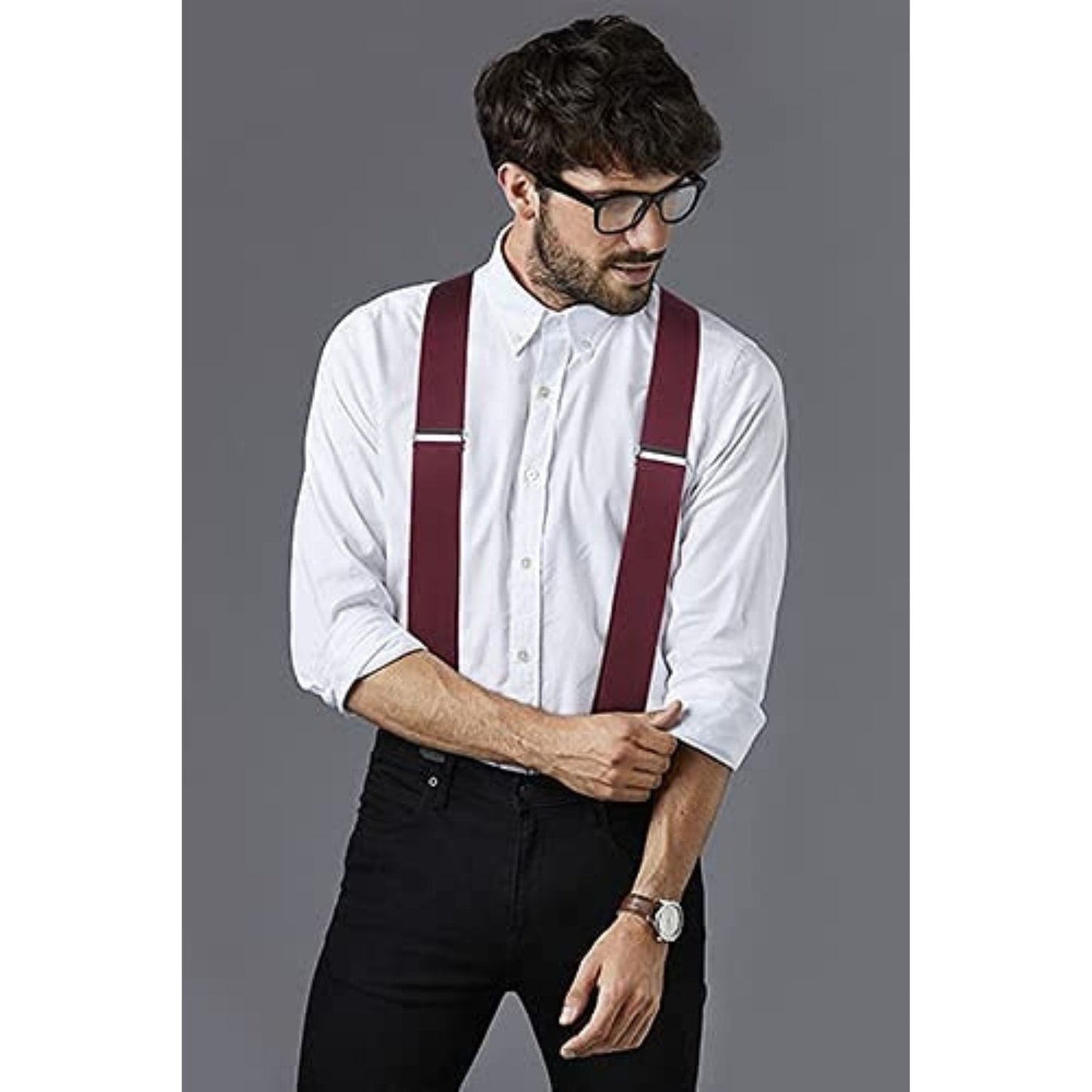 Hisdern 2 Inch Adjustable Suspender Aqua with 4-Clip for Formal Pants