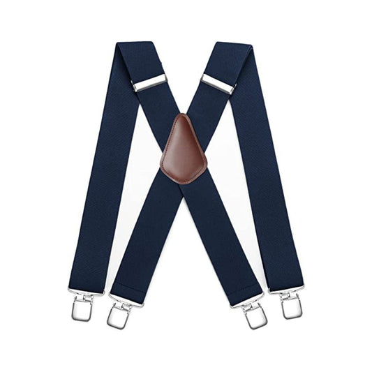 Hisdern 2 Inch Adjustable Suspender Navy Blue with 4-Clip for Formal Pants