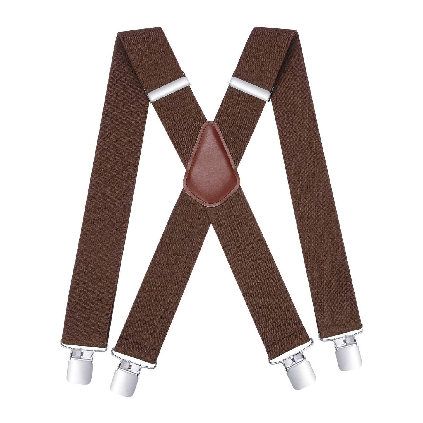 Hisdern 2 Inch Adjustable Suspender Brown with 4-Clip for Formal Pants