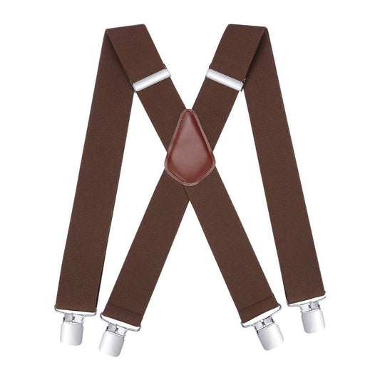 Hisdern 2 Inch Adjustable Suspender Brown with 4-Clip for Formal Pants