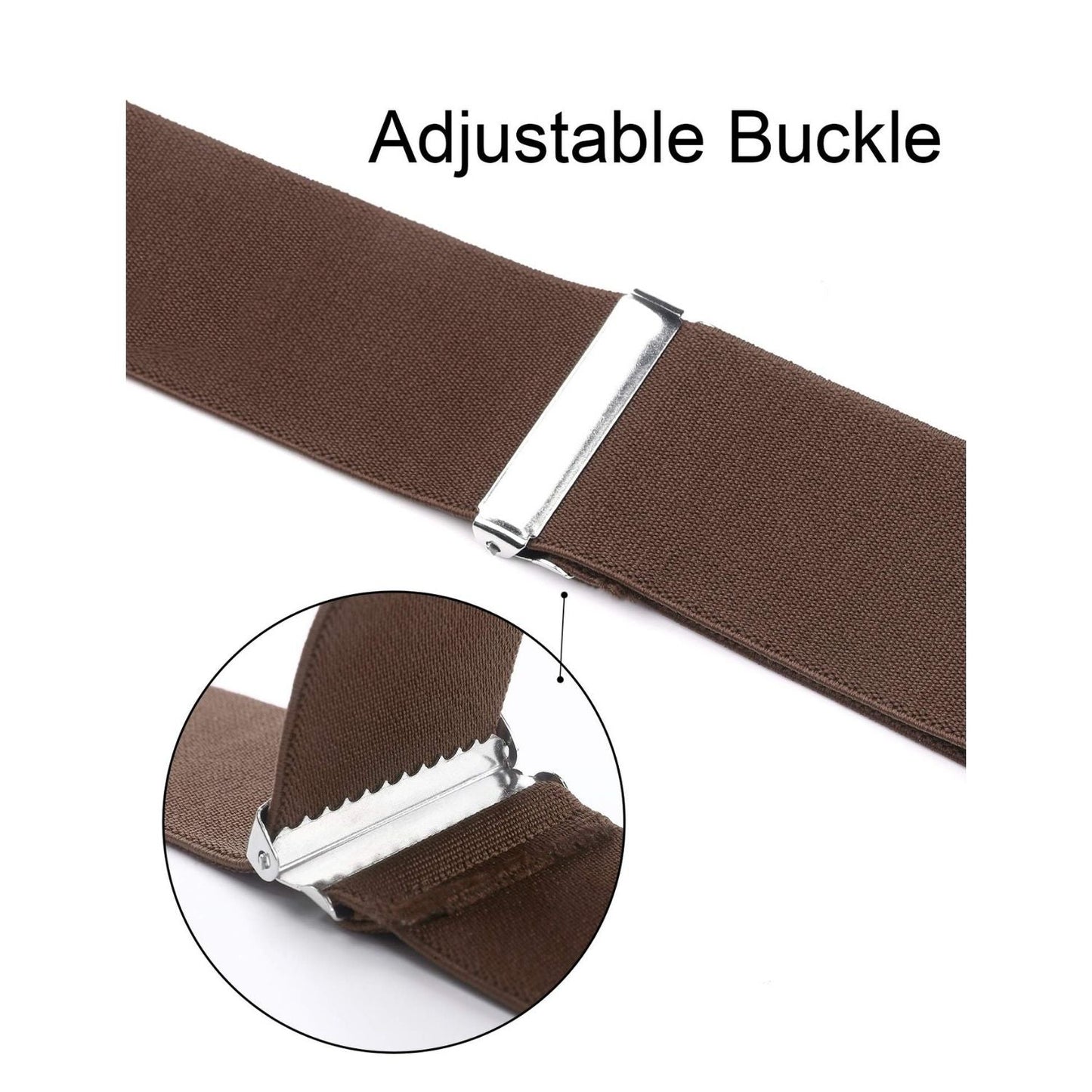 Hisdern 2 Inch Adjustable Suspender Brown with 4-Clip for Formal Pants