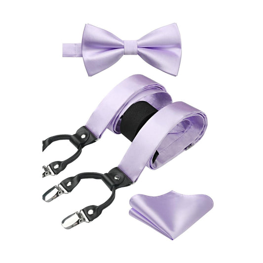 Hisdern Solid Suspenders Pre-Tied Bow Tie Set Lavender Formal Wedding Outfit