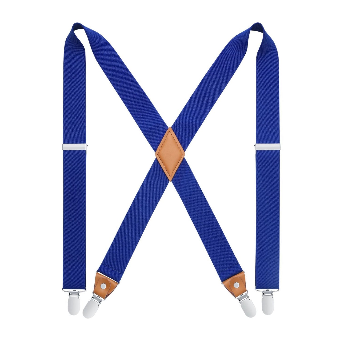 Hisdern 1.4 Inch Adjustable Suspender Royal Blue with 4-Clip for Formal Pants