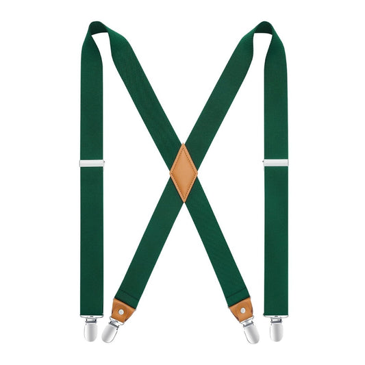 Hisdern 1.4 Inch Adjustable Suspender Green with 4-Clip for Formal Pants