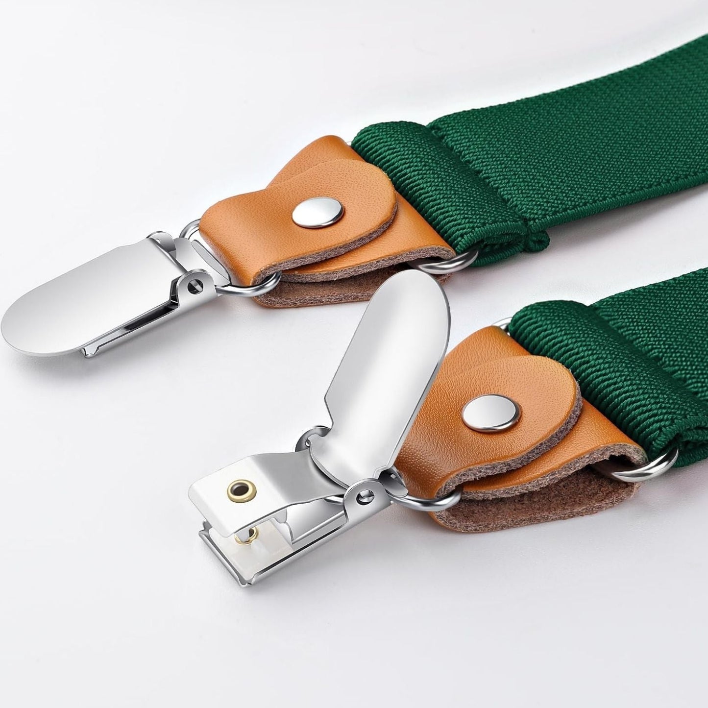 Hisdern 1.4 Inch Adjustable Suspender Green with 4-Clip for Formal Pants